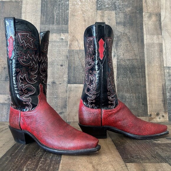 Lucchese 1883 N404654 Red Lizard Snip Toe Western Cowboy Boots Womens 9 B - Picture 1 of 12